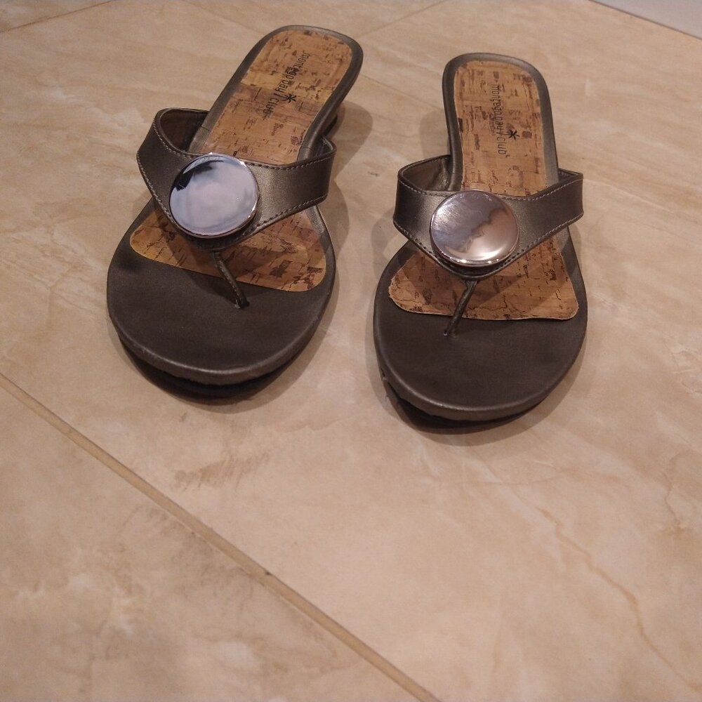 Montego Bay Club Metallic Bronze Thong Sandals with Silver Medallion